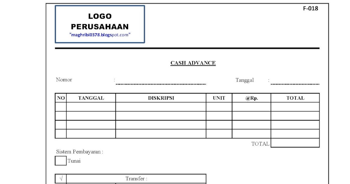 MAGHRIBI : Form-Form Pengendalian: FORM CASH ADVANCE