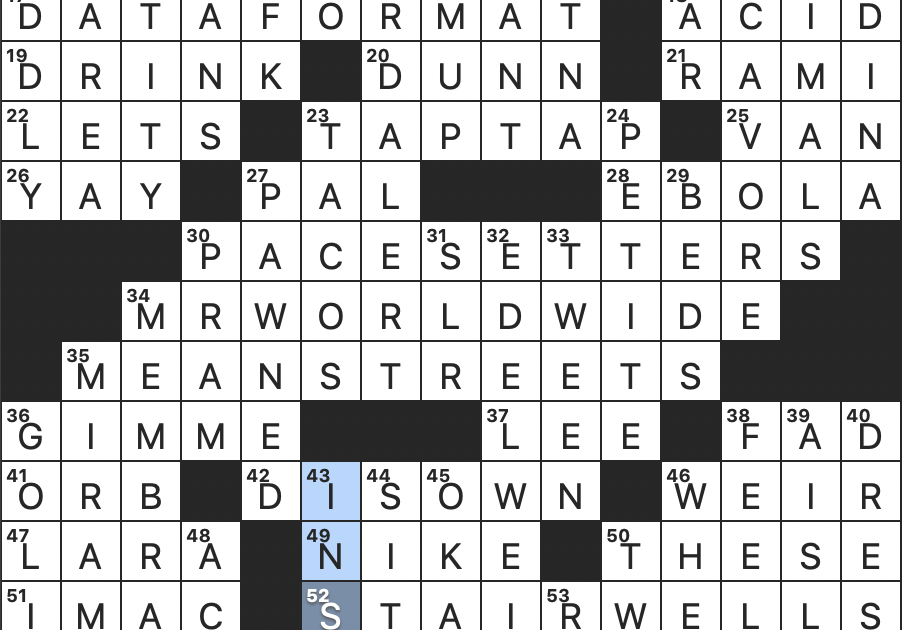 Sobriquet For International Hip Hop Star Pitbull Fri 6 11 21 Blossom Of Snow In Song Rabbits In A Race Jokey Response To An Overly Technical Explanation Goddess Whose Roman Counterpart Is Victoria Rex Parker Does The Nyt Crossword Puzzle