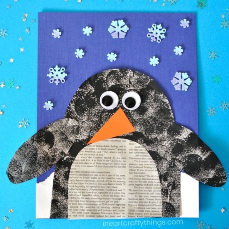 newspaper penguin winter craft for kids