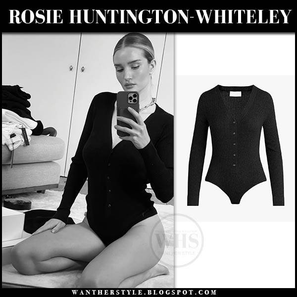 Rosie Huntington-Whiteley in black button front bodysuit