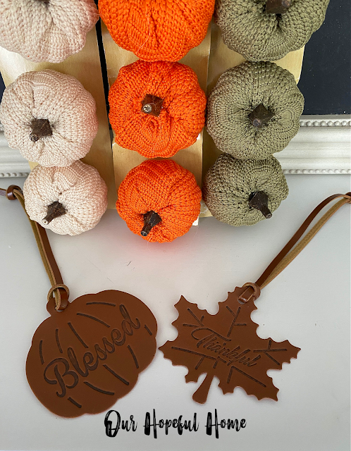 leather pumpkin and leaf tags