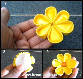 Tutorial bross kanzashi model bunga dari kain satin part 2
