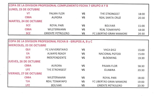 Fixture Copa Fecha 7 y 8