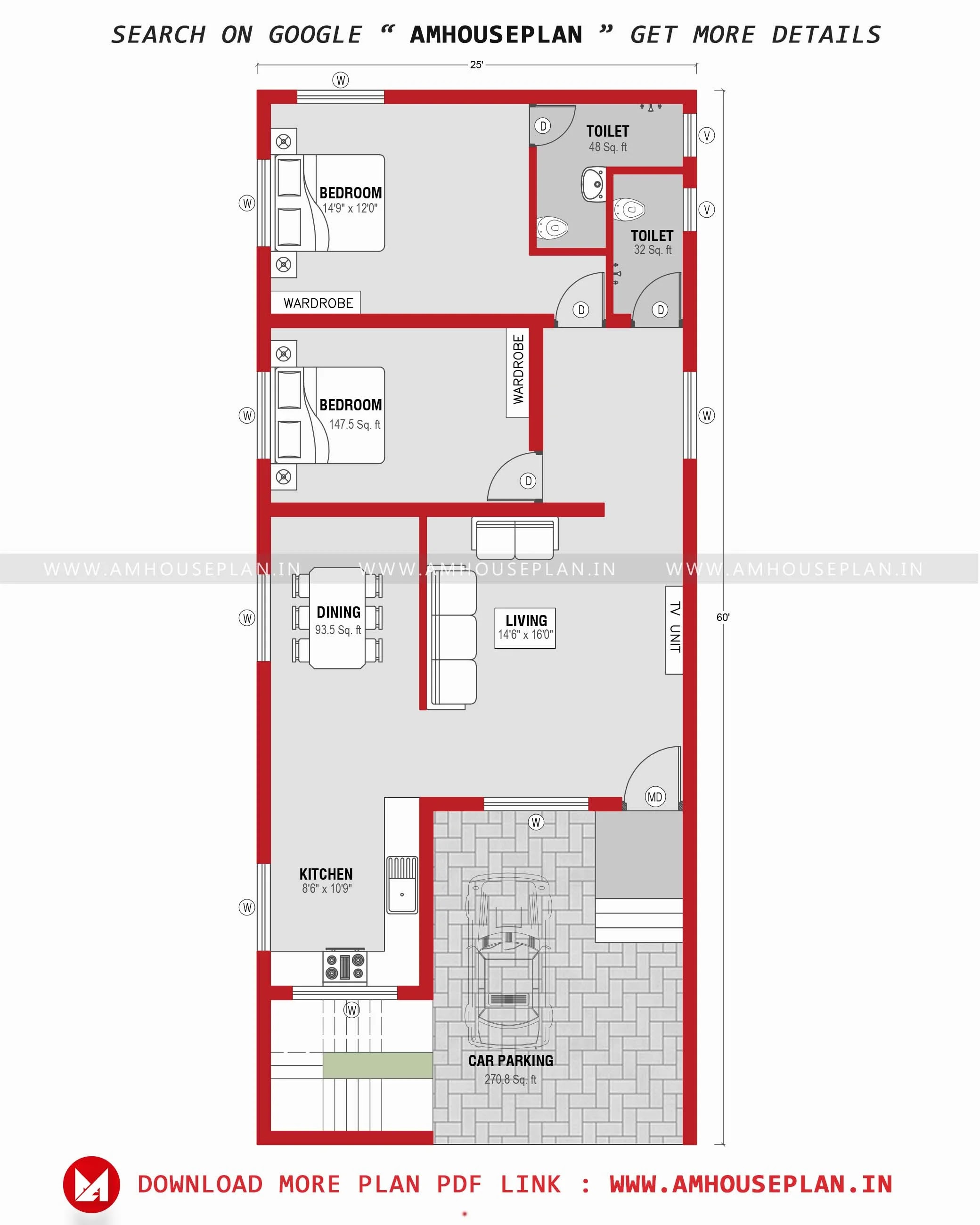 20 x 60 Perfect 1500 square feet house plan 2023