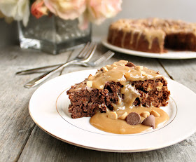 Double Chocolate Chip Cake with Salted Peanut Butter Glaze