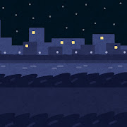 夜の土手のイラスト（背景素材）