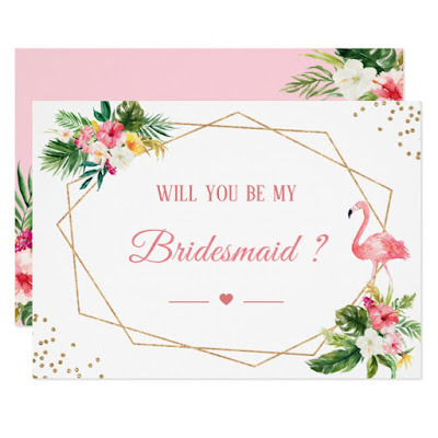  Will You Be My Bridesmaid Tropical Flamingo Floral Invitation