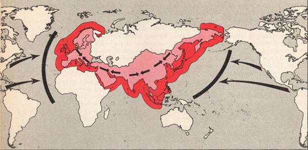 Map of Spykman’s Rimland as the Zone of Conflict