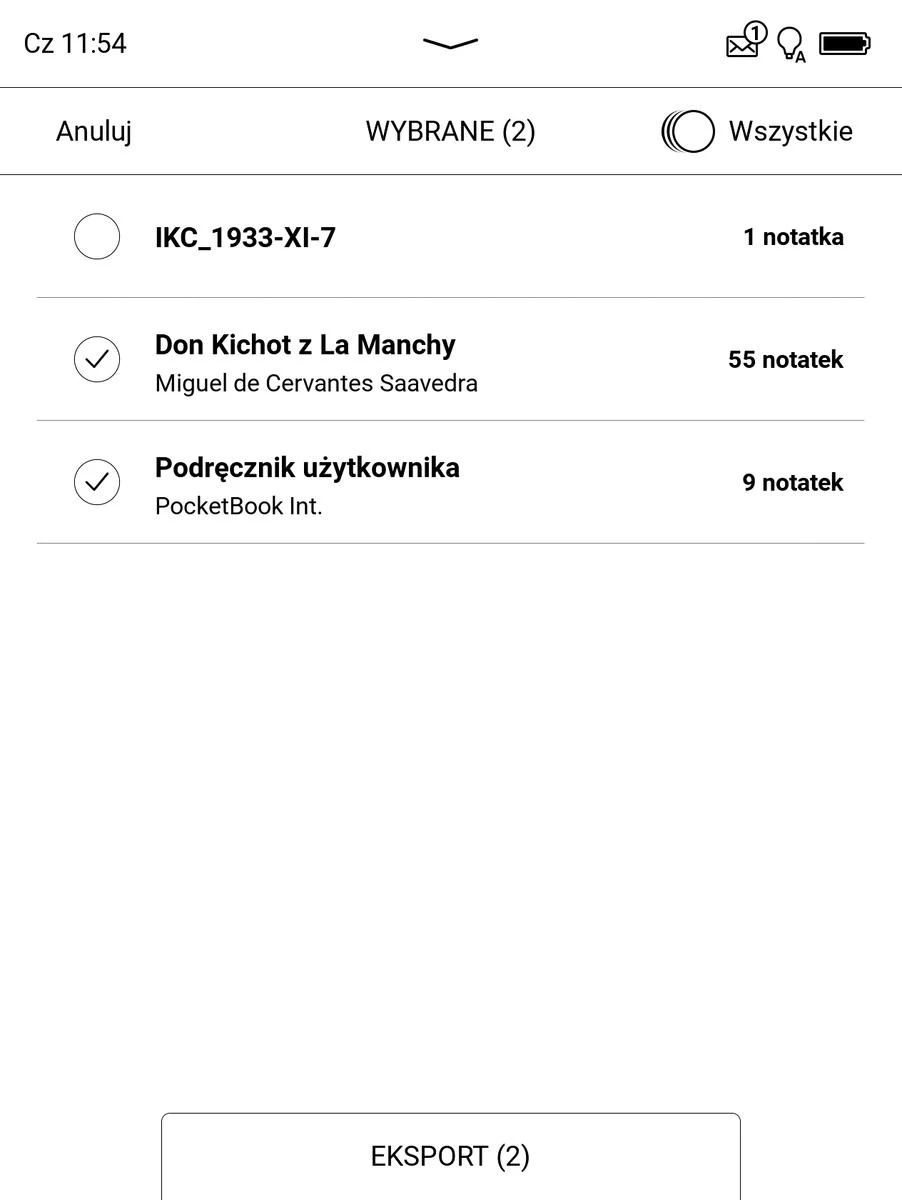 PocketBook Era – eksportowanie notatek z wybranych e-booków