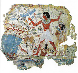 arte egizia Scene di caccia nella palude. Pittura murale della tomba di Nebamon
