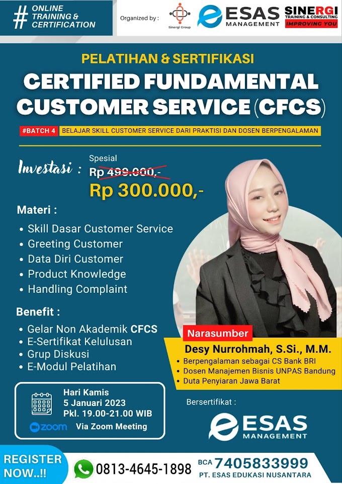 WA.0813-4645-1898 | Certified Fundamental Customer Service (CFCS) 5 Januari 2023