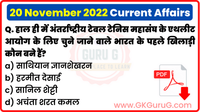 20 November 2022 Current affair,20 November 2022 Current affairs in Hindi,20 नवम्बर 2022 करेंट अफेयर्स,Daily Current affairs quiz in Hindi, gkgurug Current affairs,daily current affairs in hindi,current affairs 2022,daily current affairs,Daily Top 10 Current Affairs