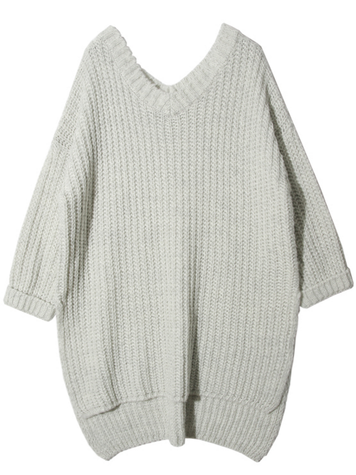  Knee-Length V-Neck Knit Pullover