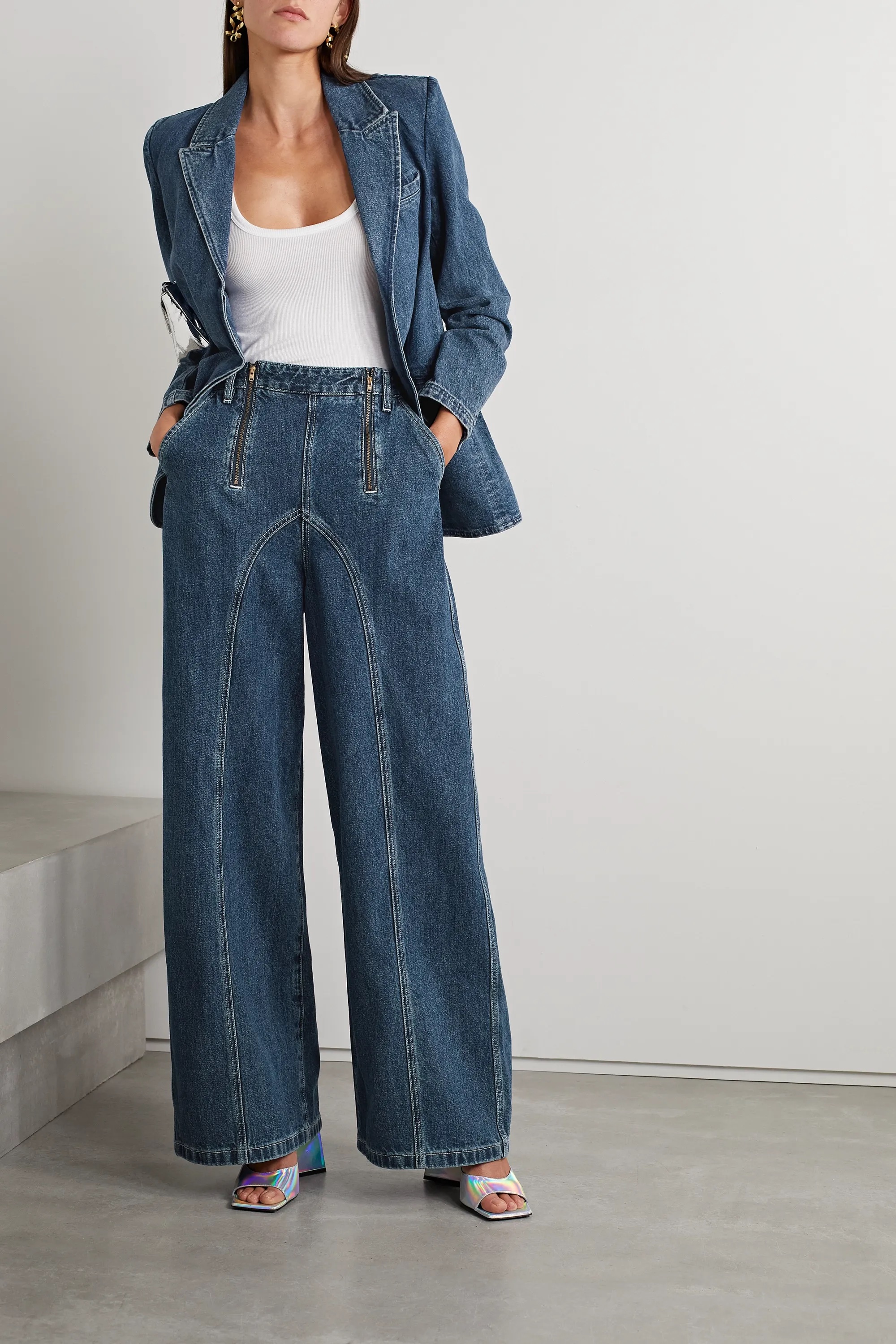 SELF-PORTRAIT Mid-rise wide-leg jeans