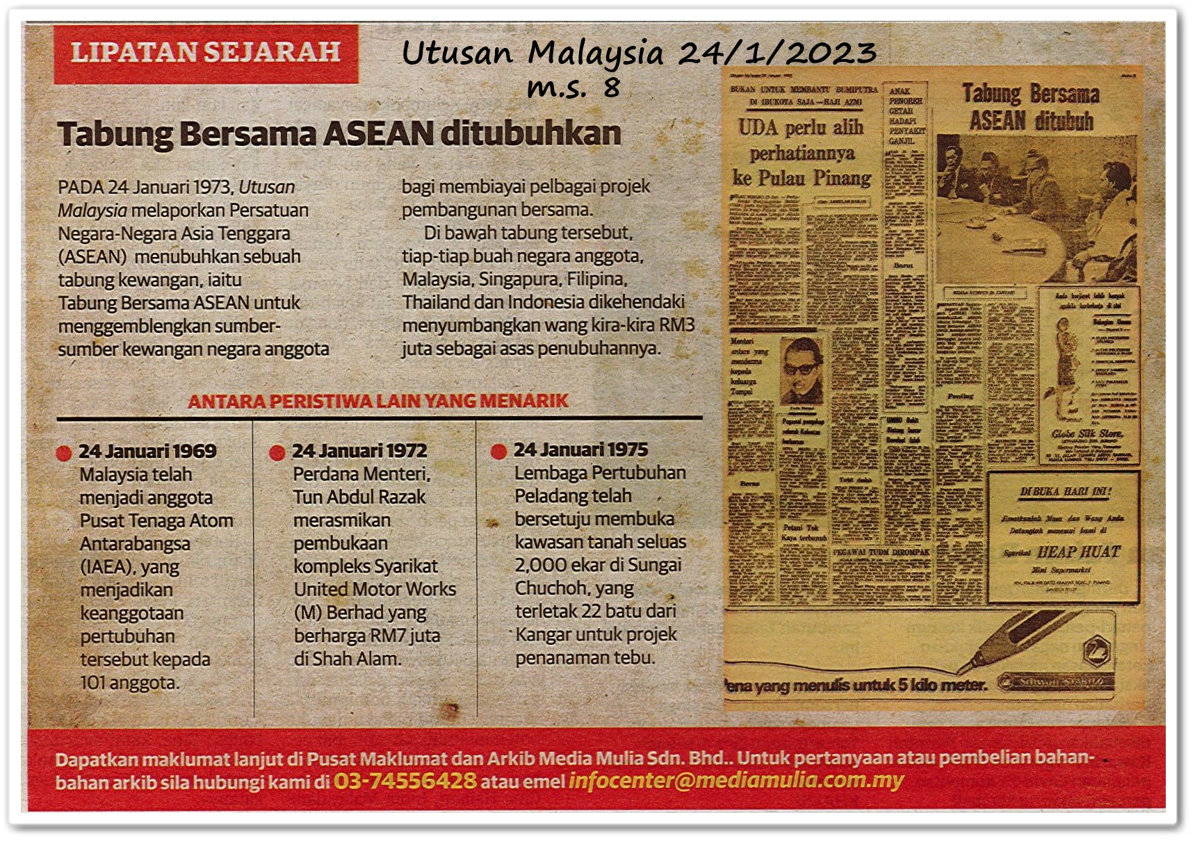 Lipatan sejarah 24 Januari - Keratan akhbar Utusan Malaysia 24 Januari 2023