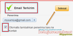 Konfirmasi Pengiriman Email Yahoo Berhasil