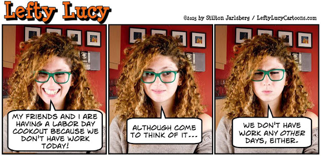 lefty lucy, liberal, progressive, political, humor, cartoon, stilton jarlsberg, conservative, clueless, young, red hair, green glasses, cute, democrat, millenials, unemployment, labor day