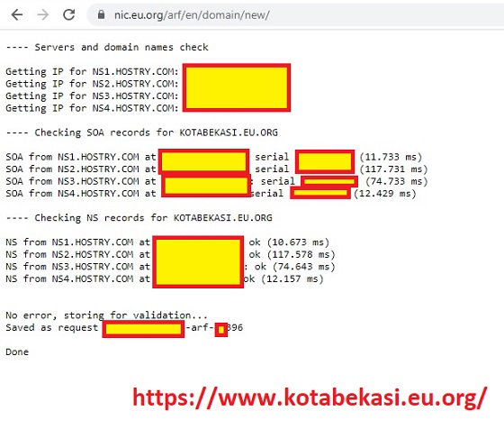 Pendaftaran atau Registrasi New Domain atau Domain Baru di EU.ORG Selesai