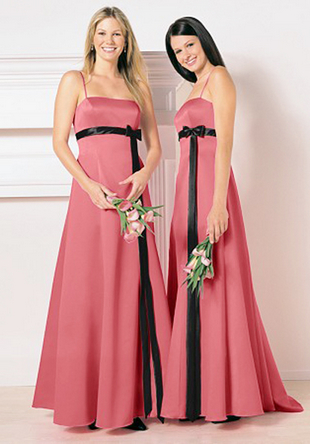  Chiffon Dress on Bridesmaids Gowns  Salmon Pink With Black Sash