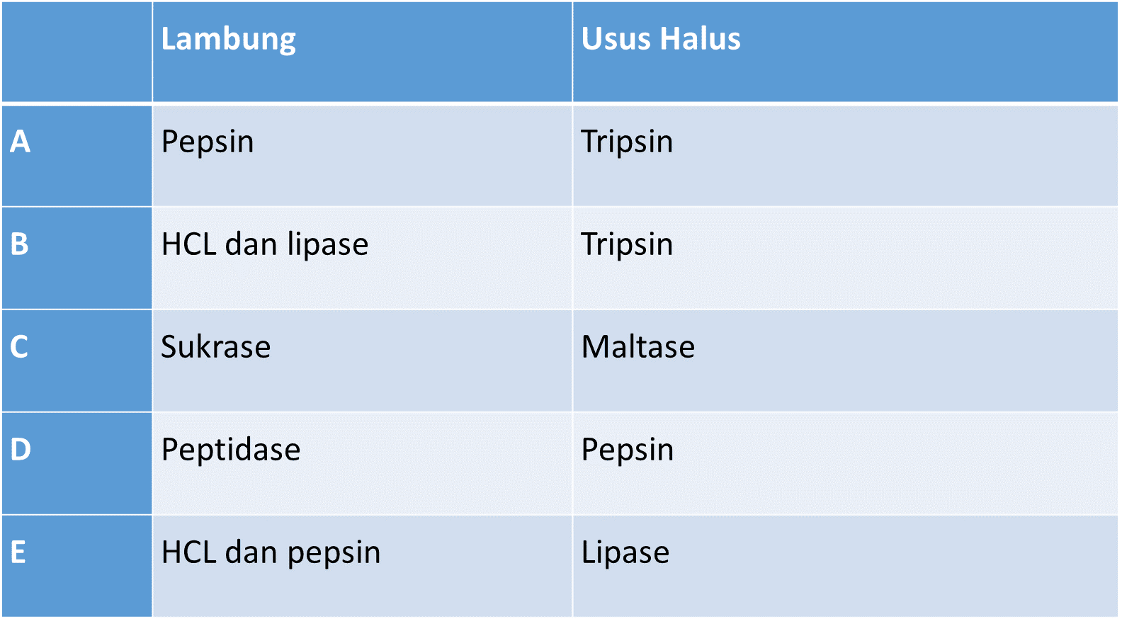 kumpulan soal Sistem pencernaan