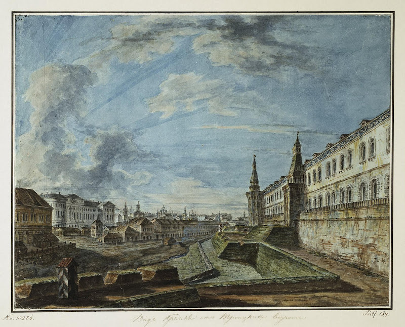 View of Moscow from the Trinity Gates in the Kremlin by Fyodor Alekseyev - Architecture, Cityscape, Landscape Drawings from Hermitage Museum