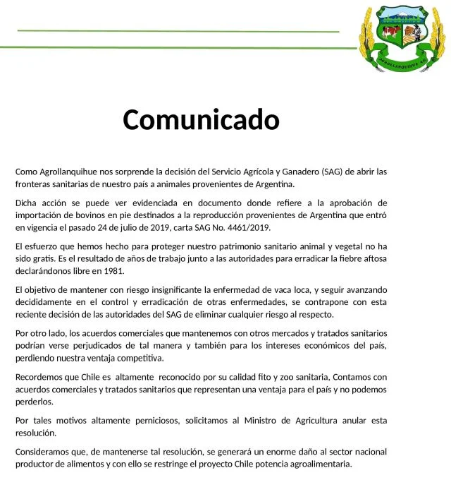 Comunicado Agrollanquihue