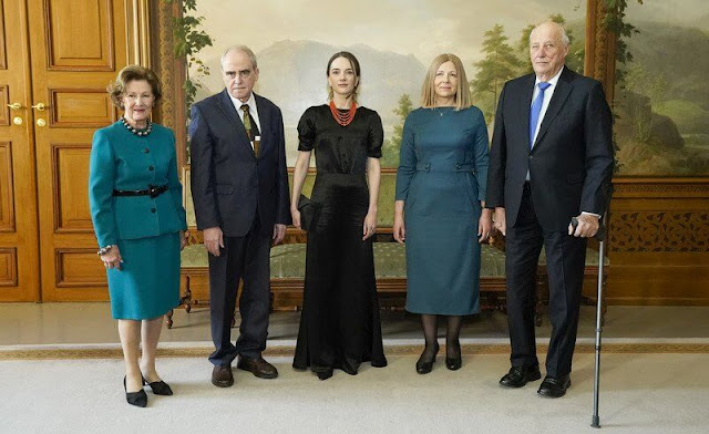 Crown Princess Mette-Marit wore a two-tone wool-blend midi dress by Cefinn. Queen Sonja, Oleksandra Matvyychuk, Natallia Pintsyuk