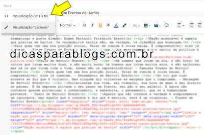 modo escrever e editar html na postagem