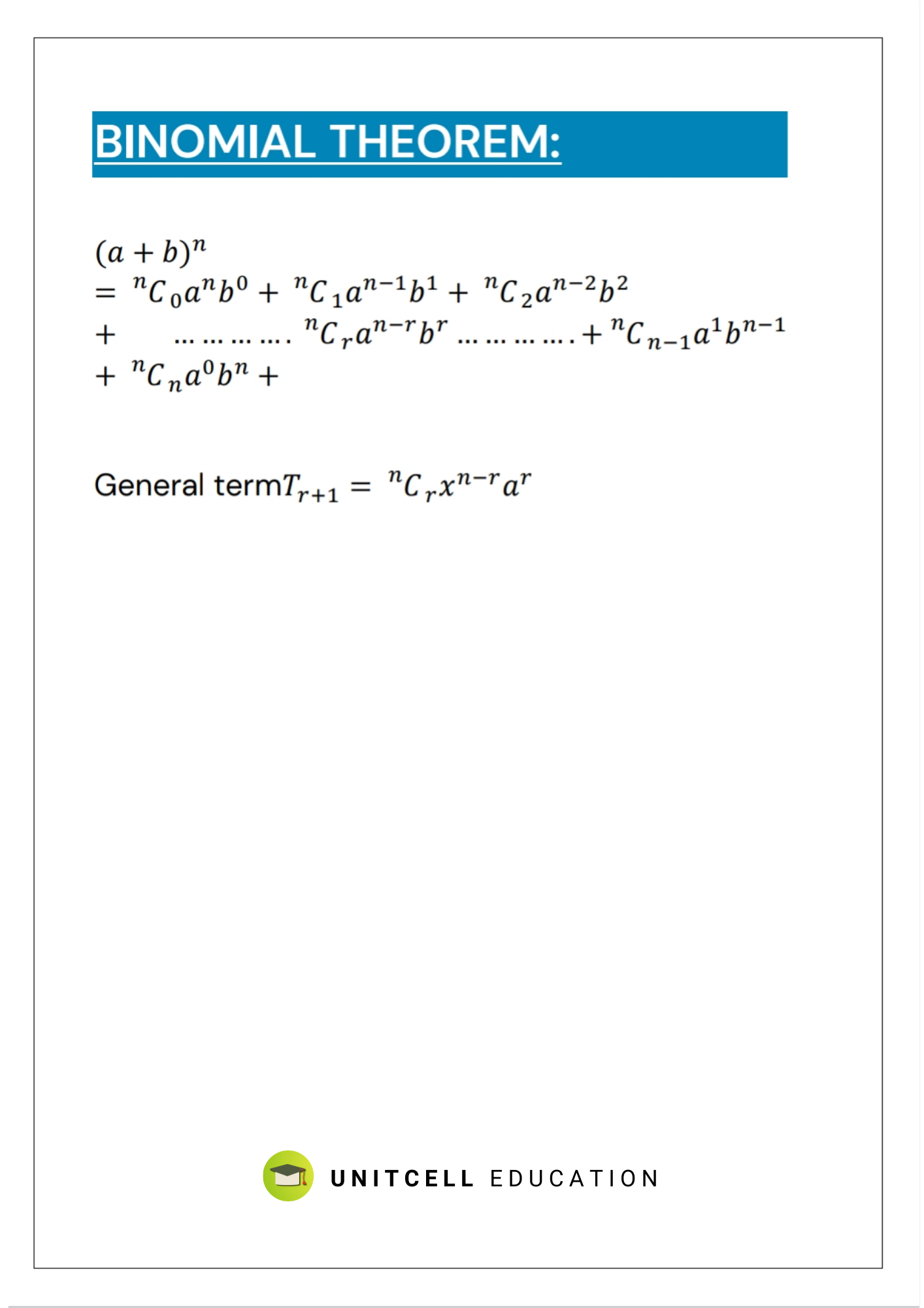 binomial theorem formulas