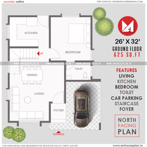 26 X 32 Perfect North Facing House Plan