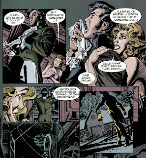 In a sequence from Batman: Reign of Terror, Bruce Wayne makes foppish excuses (to his wife) for being too tired to assist with her pleas; to save her parents from the guillotine