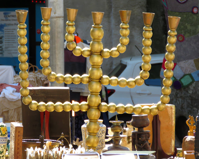 An unusual Menorah at the market, Piazza XX Settembre, Livorno