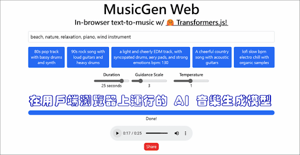 MusicGen Web 免費線上AI音樂生成工具