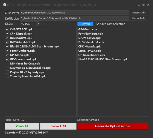 DpFileList Generator PES 2018