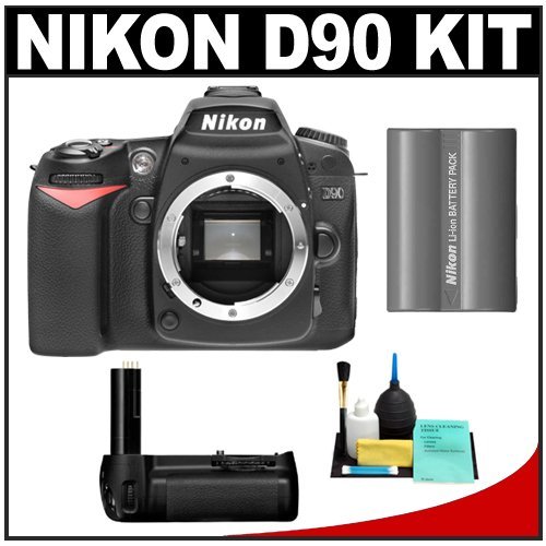 Nikon D90 Digital SLR Camera Body + Nikon MB-D80 Battery Grip + Nikon EN-EL3e Battery + Cleaning Kit