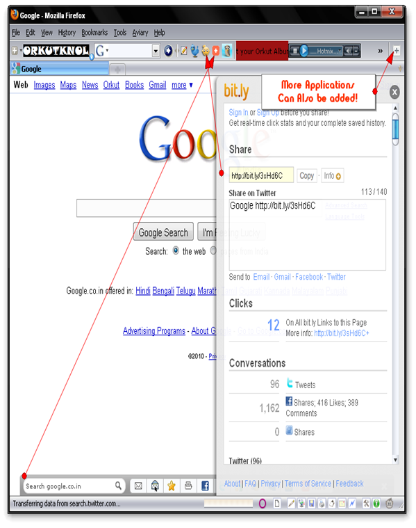 Addthis sharebar, hootsuit integrated, Bit.ly sidebar!