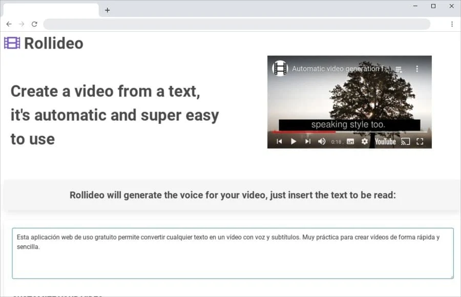 Rollideo, create an audio or dubbed video, just enter text and it will be converted into a clip