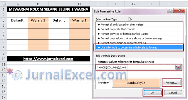 Membuat Warna Selang Seling di Excel - JurnalExcel.com