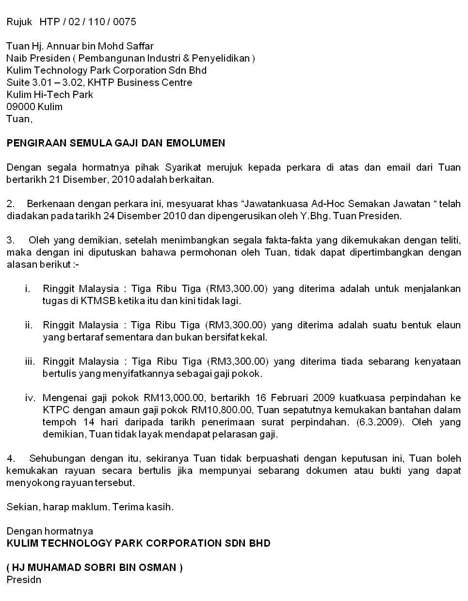 Contoh Surat Rasmi Potong Ptpt