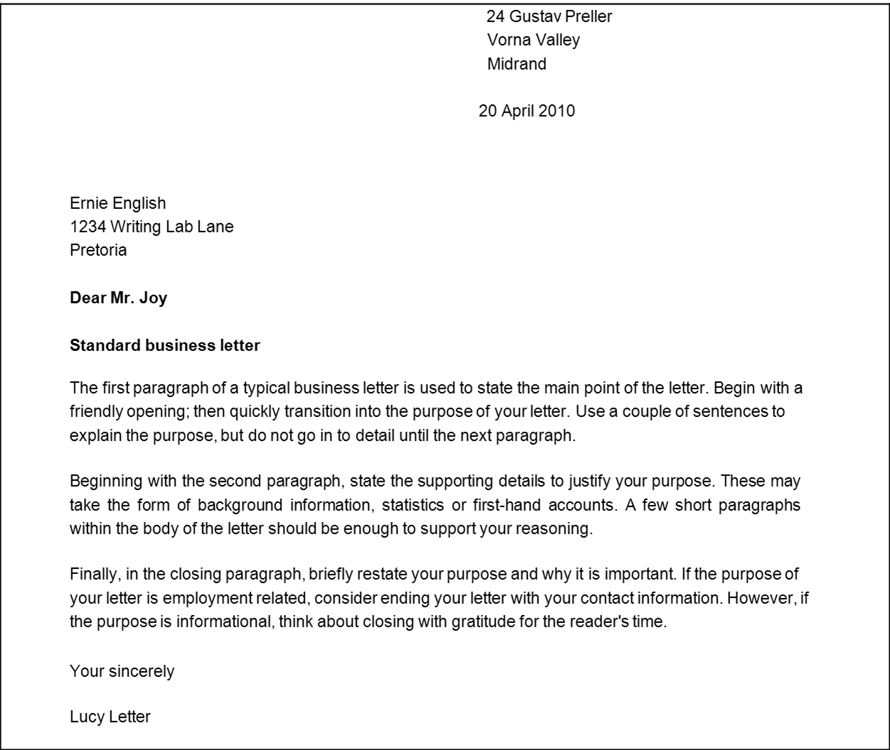 ... letter is left justified and single spaced except for a double space