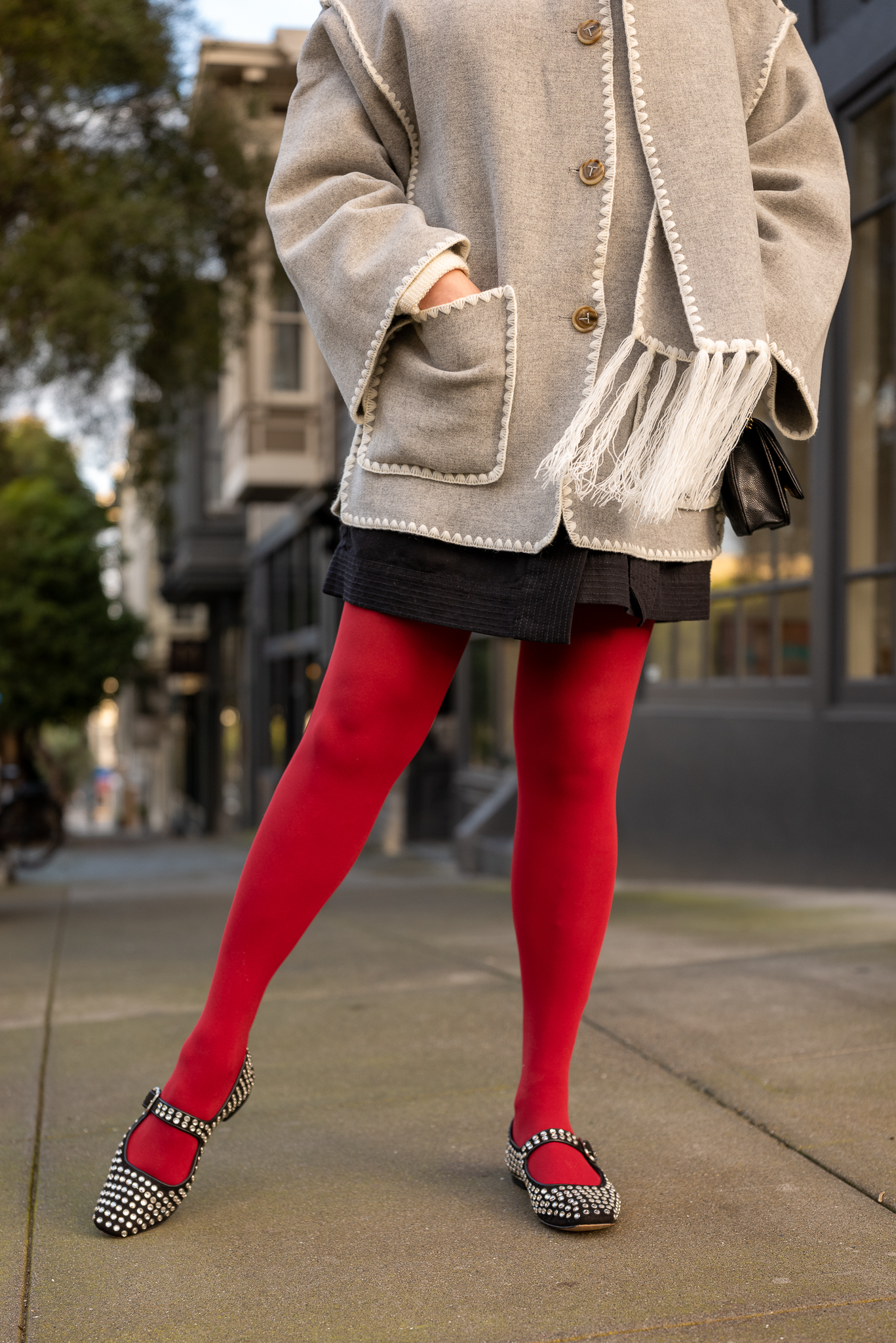 What to wear with red tights - Cheryl Shops