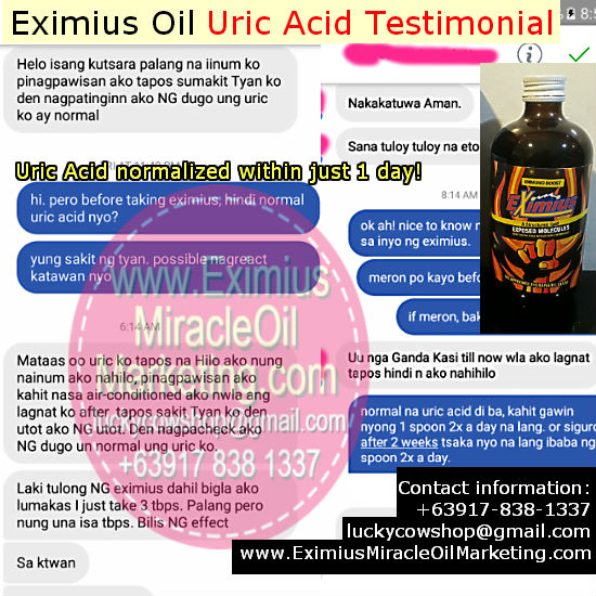 eximius oil uric acid testimonial