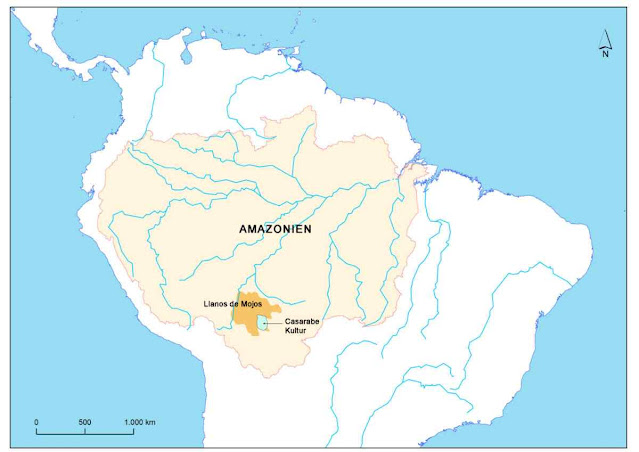 Mapa da área de Llanos de Mojos da cultura Casarabe