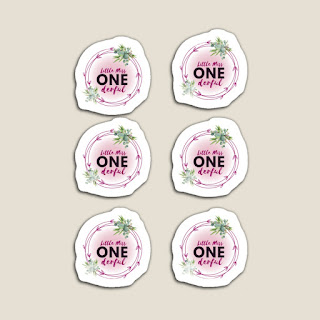 Little Miss onederful Sticker Set Pink with wreath. Party favours and seals.