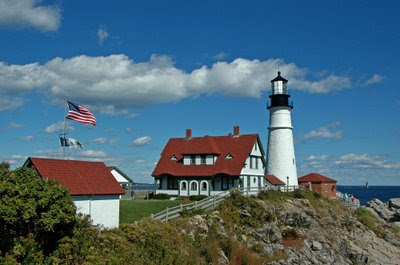 old glory flying at Portland Head Light