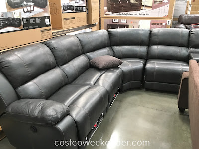 Relax in comfort while watching tv or take a nap on the Pulaski Power Leather Sectional