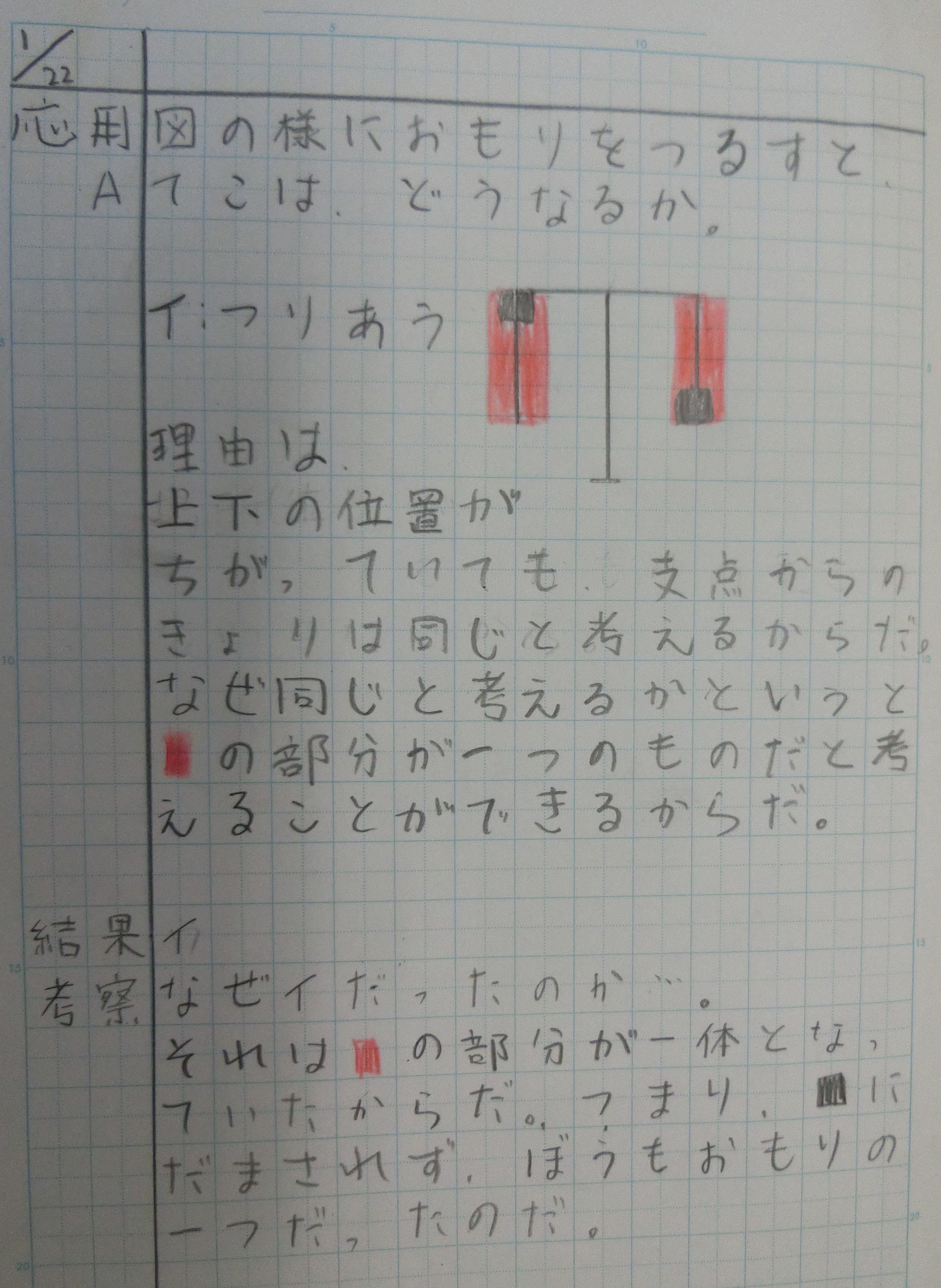 板書ノート てこのはたらき