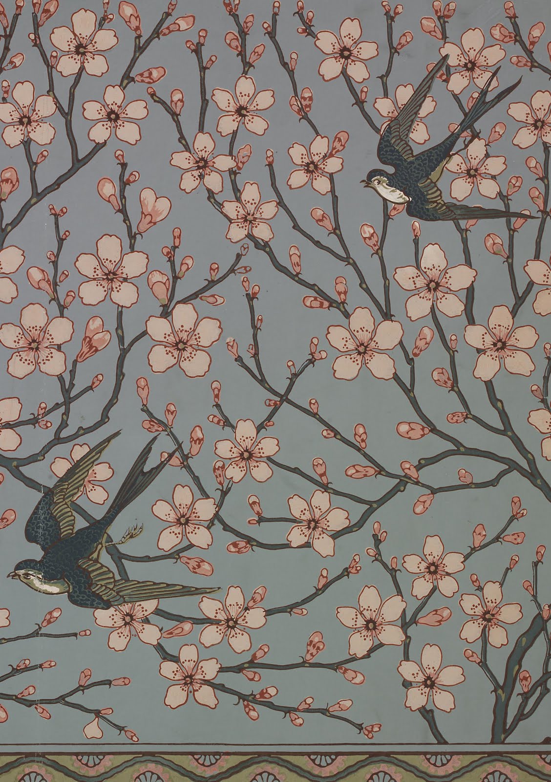 Almond Blossom and Swallow wallpaper frieze designed by Walter Crane ...