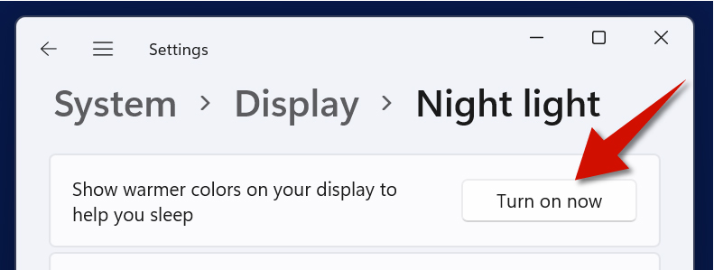 Now on the third step you can choose turn on Night Light.