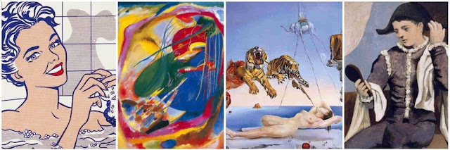 Museo Thyssen-Bornemisza de Madrid - Mujer en el baño, Roy Lichtenstein - Pintura con tres manchas, Wassily Kandinsky - Sueño causado por el vuelo de una abeja alrededor de una granada un segundo antes del despertar, Salvador Dalí - Arlequín con espejo, Pablo Picasso
